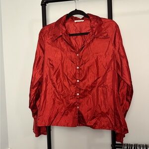 Promod Shimmering Red Button Down Shirt